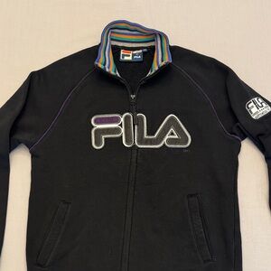 Vintage F-Box by Fila Black Jacket with Colorful Striped Collar Athletics 91